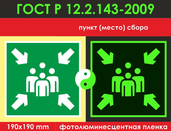 E21 пункт (место) сбора (фотолюминесцентная пленкаГОСТ 34428-2018,  200х200 мм) - Знаки безопасности - Фотолюминесцентные знаки - Магазин охраны труда ИЗО Стиль